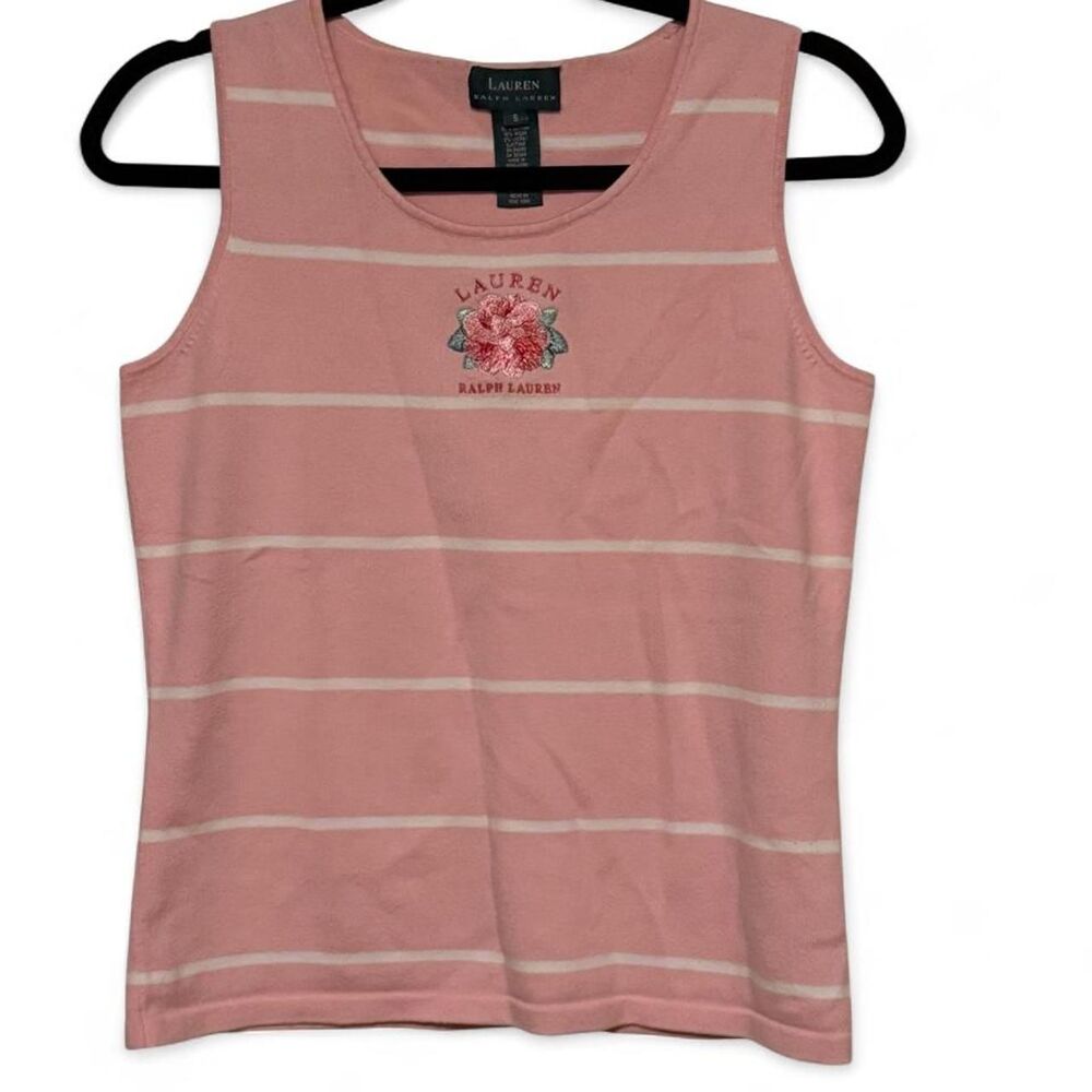 Lauren Ralph Lauren Vintage Y2K Pink White Striped Knit Tank Top Small